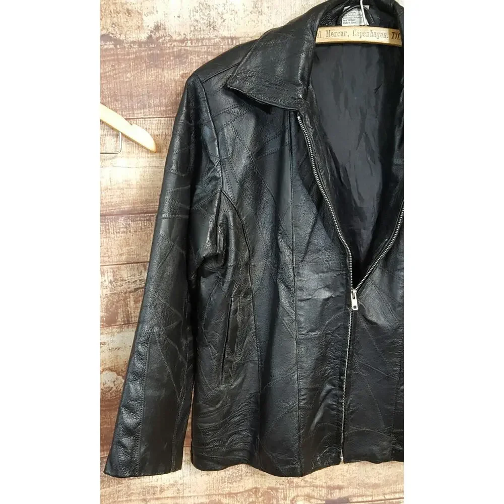 Flight Path Mens S Motorcycle Jacket Black Leather Biker Full Zip Lined Coat